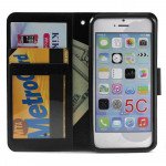 Wholesale iPhone 5C Slim Flip Leather Wallet Case (Black - Black)